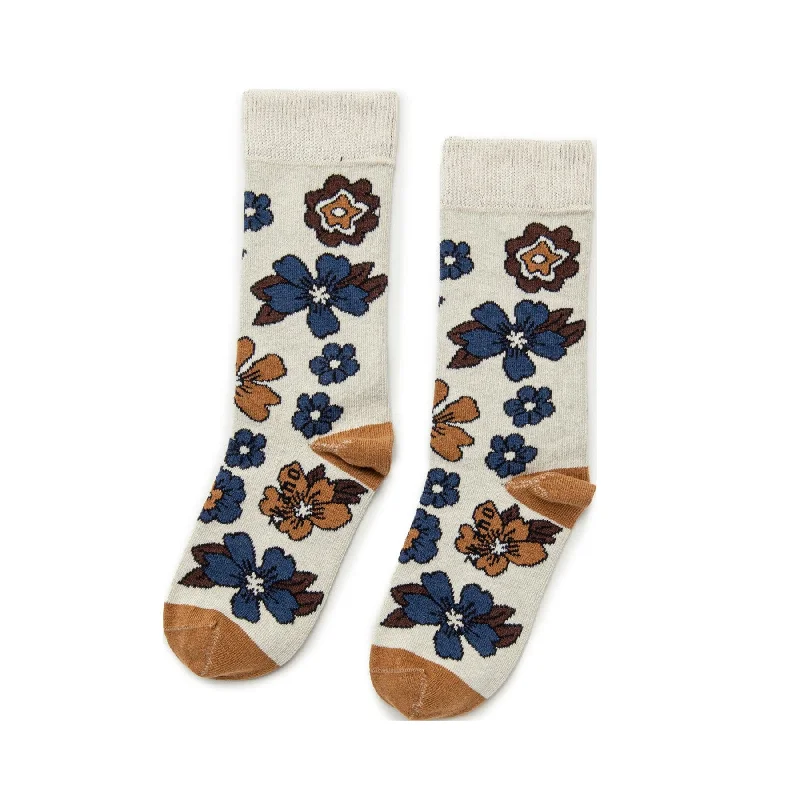 Shop Now Boho Blossoms - Organic Cotton Crew Socks - Wheat