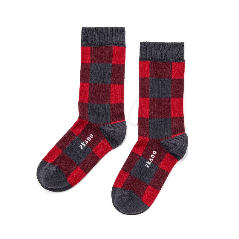 Can't Resist Buffalo Check - Organic Cotton Crew Socks - Garnet