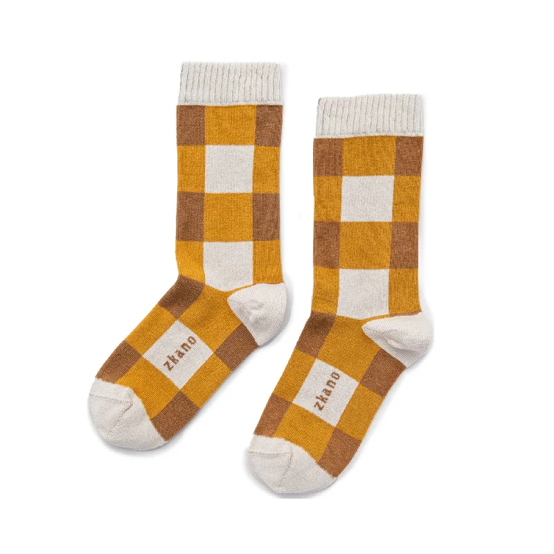 Crazy Savings Buffalo Check - Organic Cotton Crew Socks - Goldenrod
