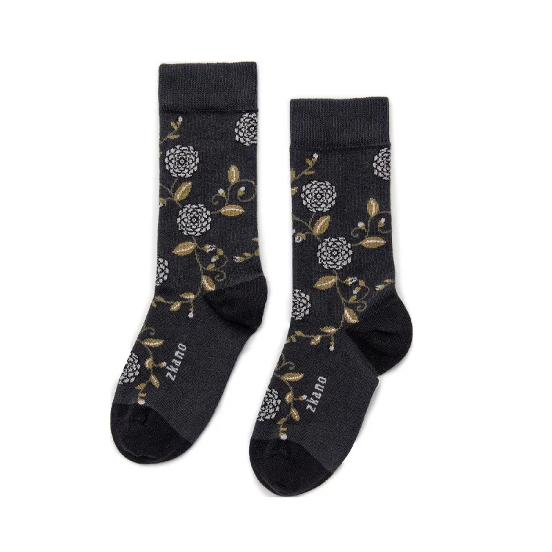 Weekend Savings Bonanza Camellia - Organic Cotton Crew Socks - Charcoal