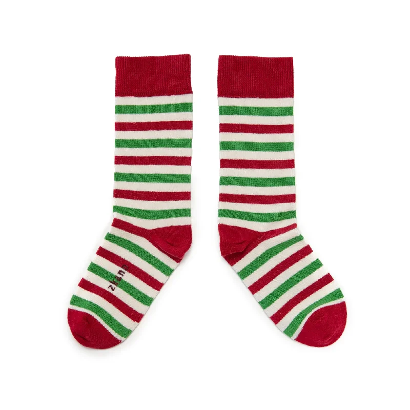 Now or Never Candy Cane Stripe - Organic Cotton Crew Socks - Peppermint