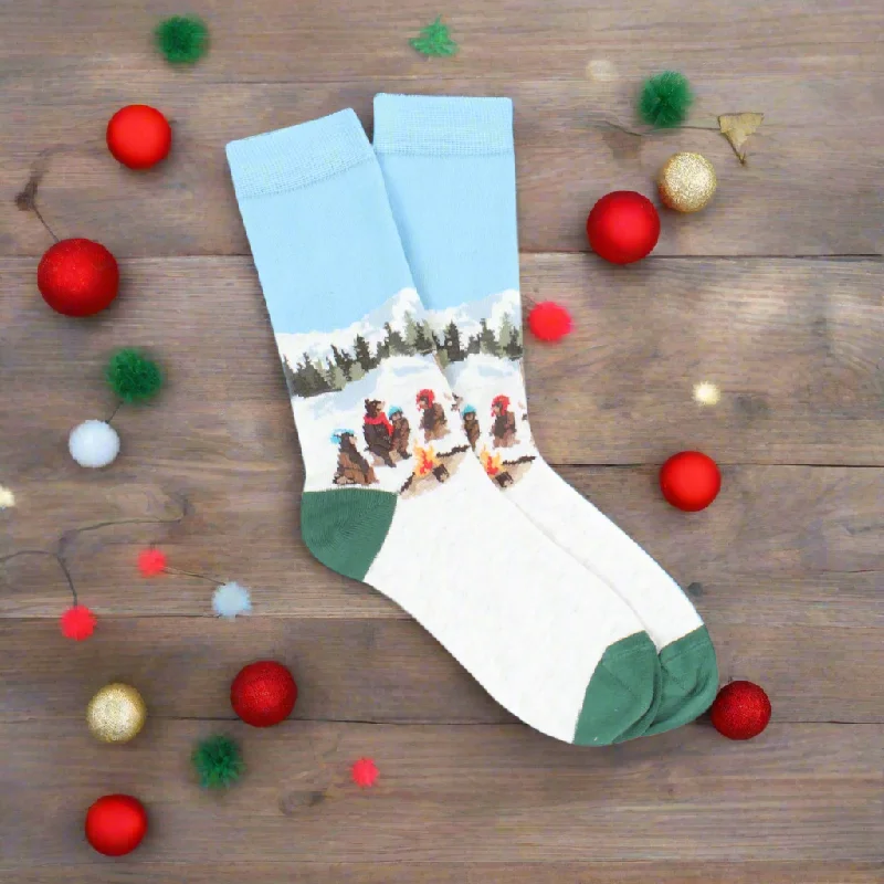 Weekend Shopping Bliss Kids Camp Fire Bear Scene Cotton Socks