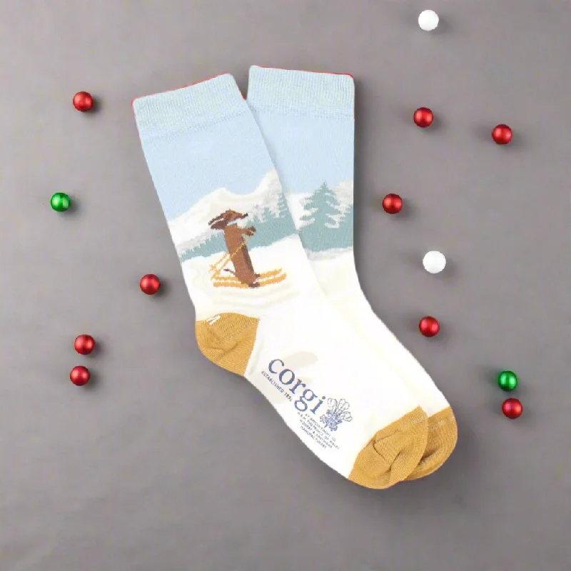 Quick Deals Kids Skiing Dachshund Scene Cotton Socks