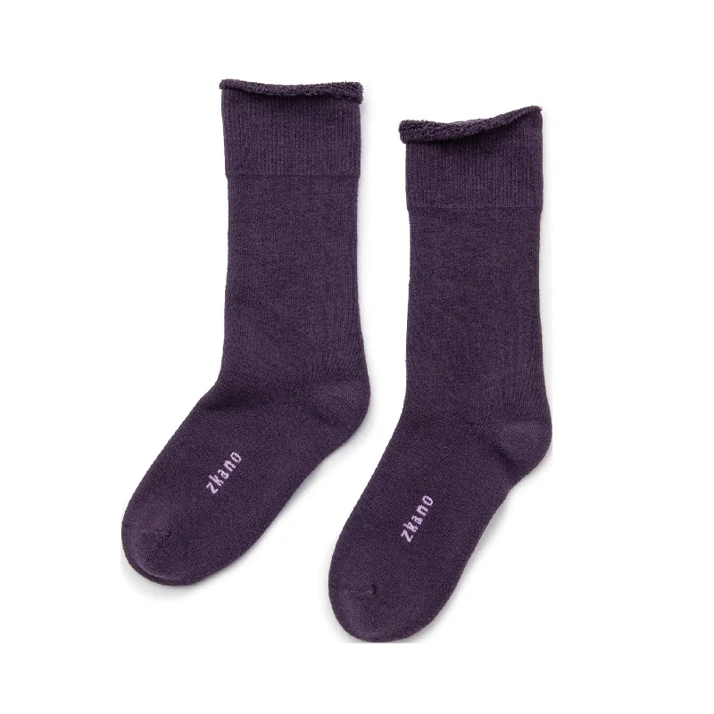 Weekend Savings Fiesta Cushioned Roll Top Organic Cotton Crew Socks - Plum