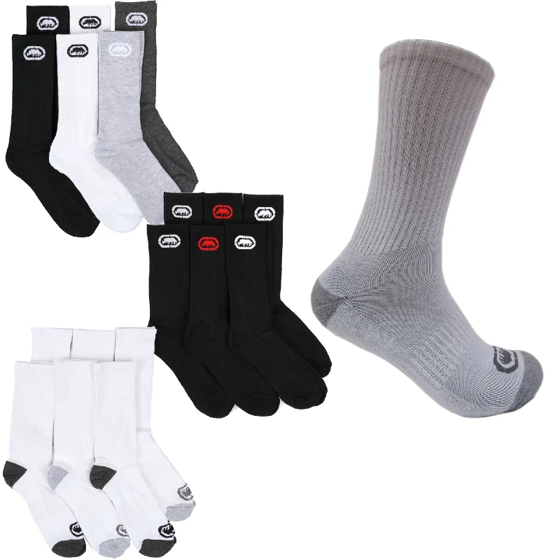 Now or Never Ecko Unltd. Men's Half Cushion Crew Athletic Socks White Black Gray 6-Packs