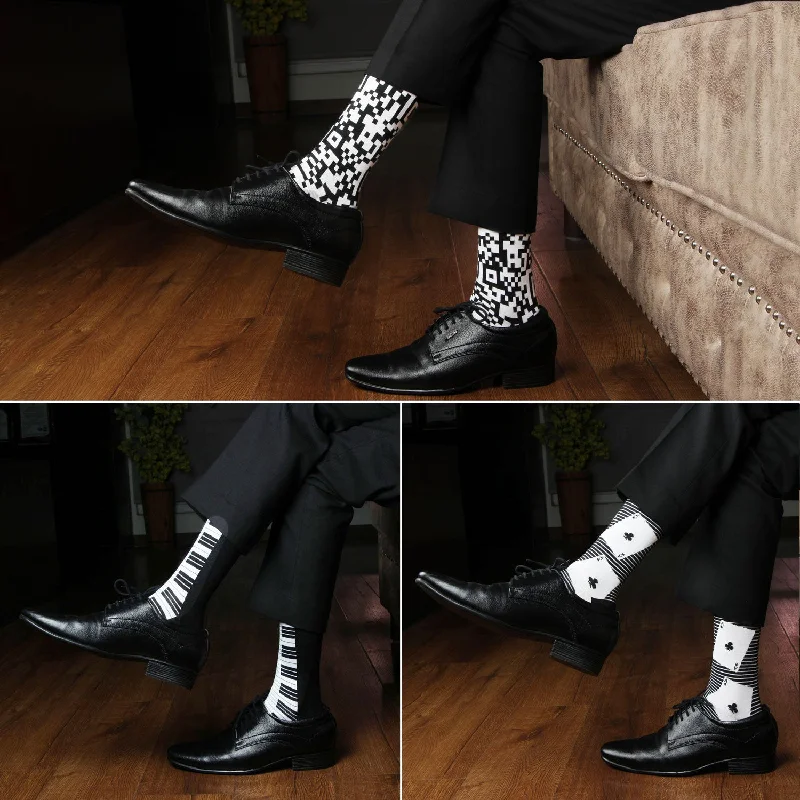 Savings Event Elite Black & White Designer Socks for Men - Pack of 3