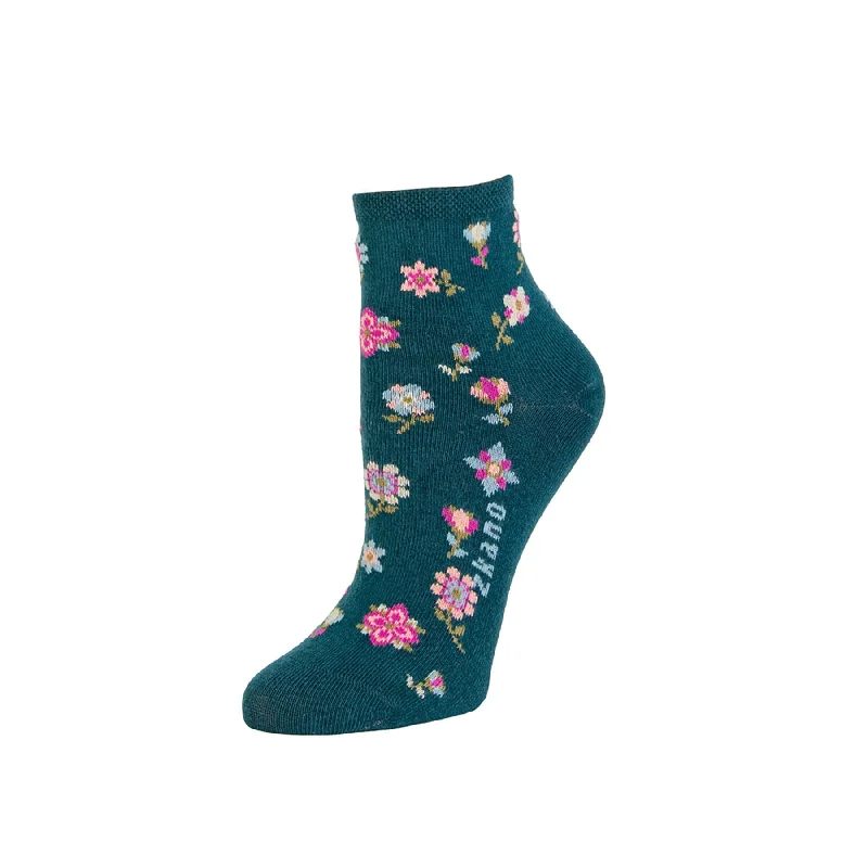 Weekend Specials to Enjoy Folksy Floral - Organic Cotton Anklet Socks - Emerald