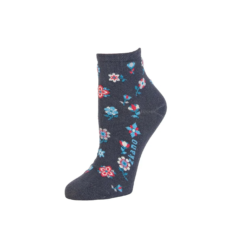 Weekend Discounts to Snag Folksy Floral - Organic Cotton Anklet Socks - Indigo