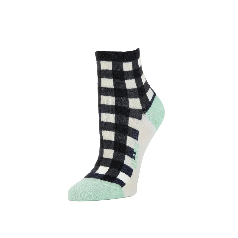 Weekend Deals You Can't Resist Gingham- Organic Cotton Anklet Socks - Black