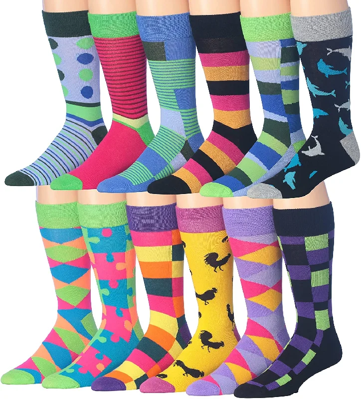 Shop and Save James Fiallo Mens 12 Pairs Funny Faces Striped Colorful Crew Socks