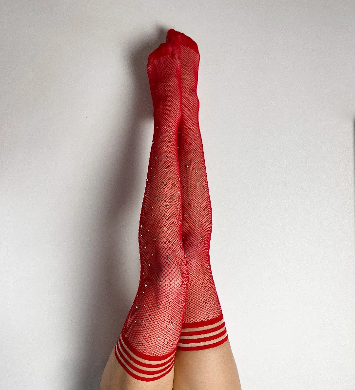Weekend Deals to Make You Smile Joely: Red Fishnet Rhinestone Thigh-Highs
