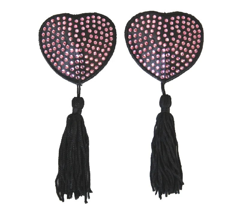 Sale Event Love in Leather Burlesque Series Diamante Heart Shaped Reusable Nipple Pasties with Tassels Sale Event Love in Leather Burlesque Series Diamante Heart Shaped Reusable Nipple Pasties with Tassels