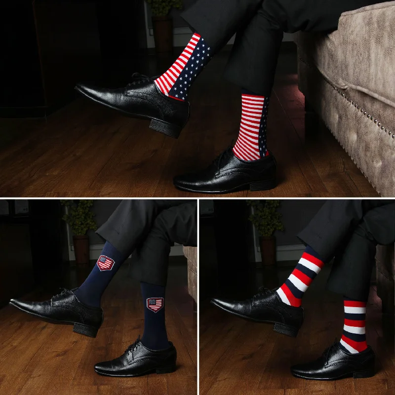 Weekend Bargains to Relish Men's American Print Luxurious Formal Socks - Pack of 3
