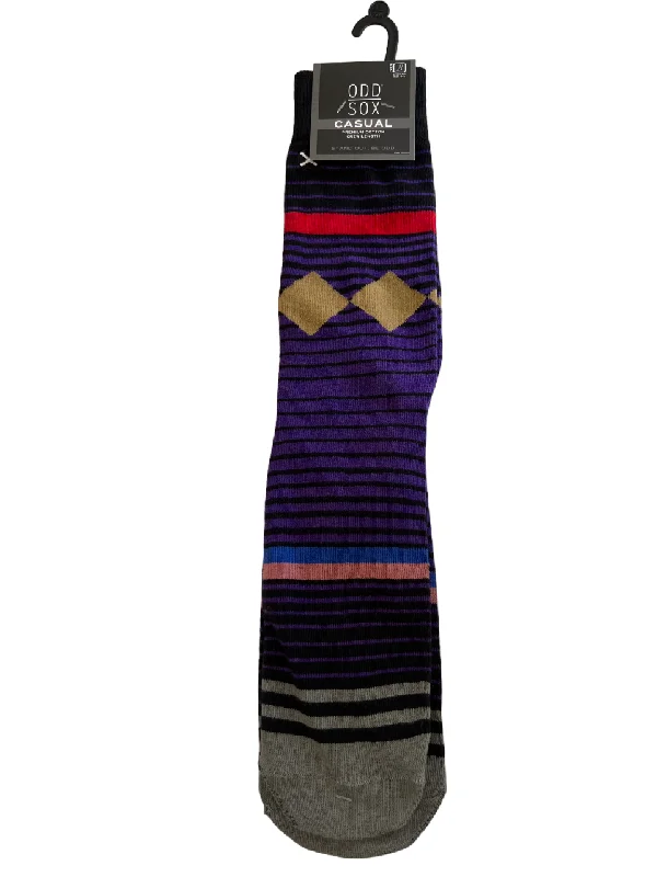 Weekend Shopping Bliss Men's Odd Sox Casual Purple Striped Crew Socks