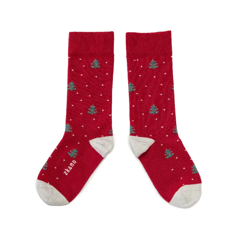 Sale Event O Christmas Tree - Organic Cotton Crew Socks - Garnet