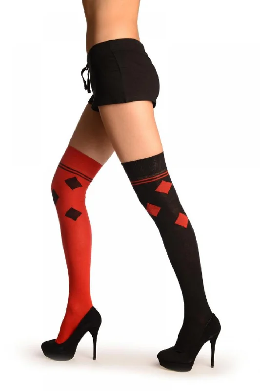 Weekend Bargains to Love One Red & One Black With Reversed Tiles & Stripes Over The Knee Socks Weekend Bargains to Love One Red & One Black With Reversed Tiles & Stripes Over The Knee Socks