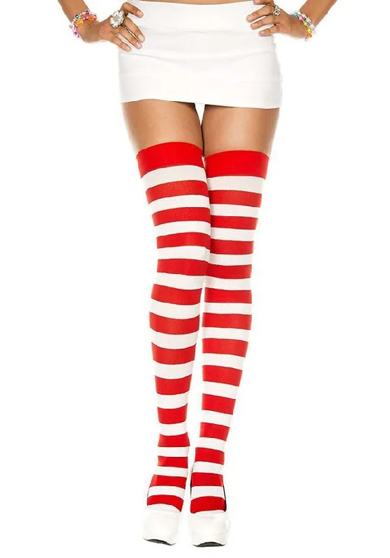 Weekend Discounts to Delight Opaque Wide Stripe [Red/White] | THIGH HIGH