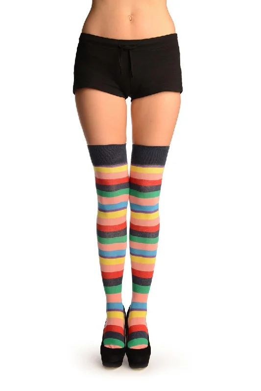 Weekend Discounts to Enjoy Rainbow Stripes With Purple Over The Knee Socks