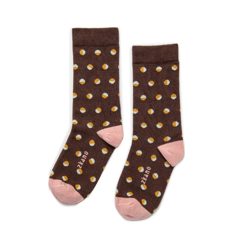 Low Cost Retro Dots - Organic Cotton Crew Socks - Cocoa
