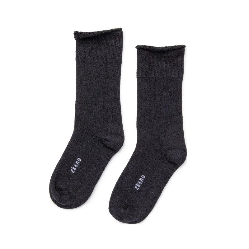 Weekend Offers You Can't Ignore Cushioned Roll Top Organic Cotton Crew Socks - Black