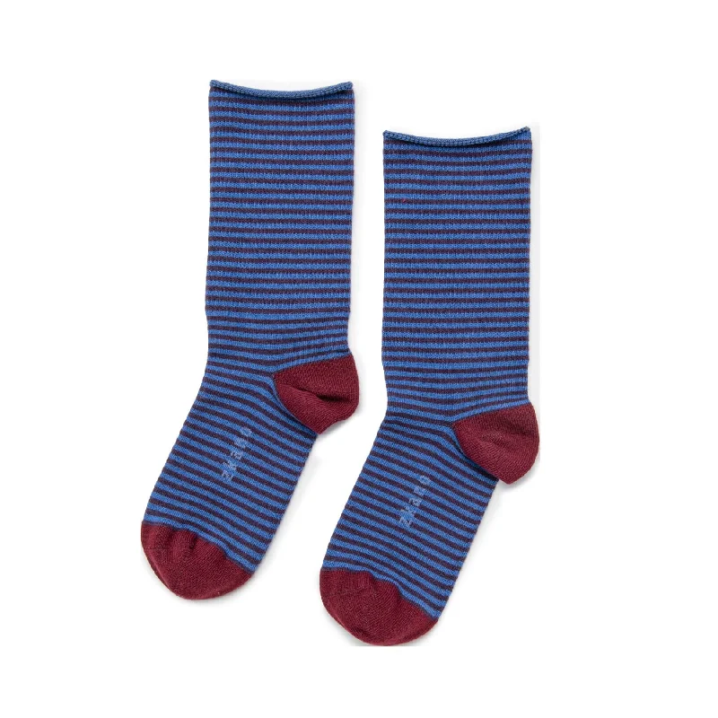 Exclusive Weekend Offers Inside Rose - Roll Top Organic Cotton Crew Socks - Lapis Blue