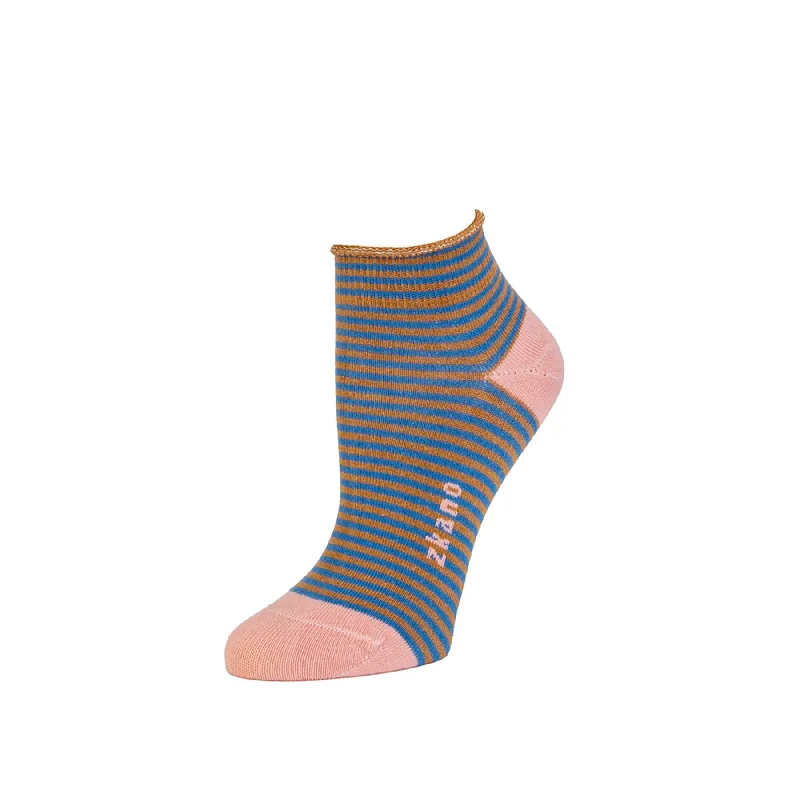 Weekend Savings Fiesta Rosette - Striped Organic Cotton Anklet Socks - Sienna