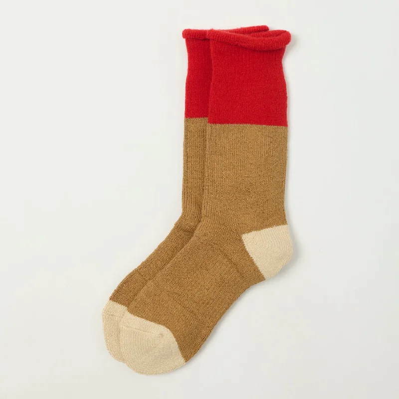 Weekend Savings Spree RoToTo Chunky Pile Boot Socks - Red/Camel