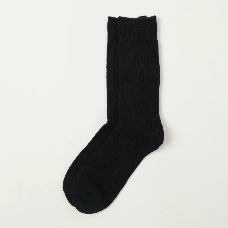 Year-End Sale RoToTo Cotton Wool Ribbed Crew Socks - Black