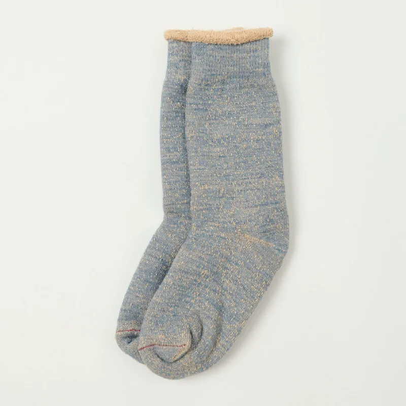 Hurry In RoToTo Double Face Crew Sock - Blue/Brown