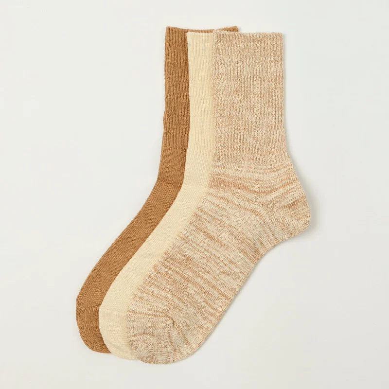 Savings Soar This Weekend RoToTo Organic Daily 3 Pack Ribbed Crew Sock - Ecru/Brown