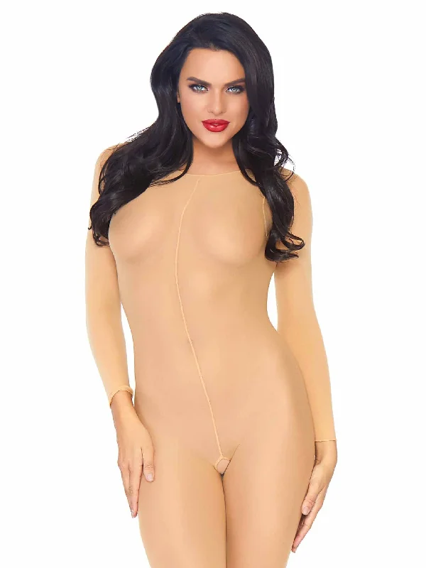 Super Discount Sheer long-sleeved scoop neck bodystocking