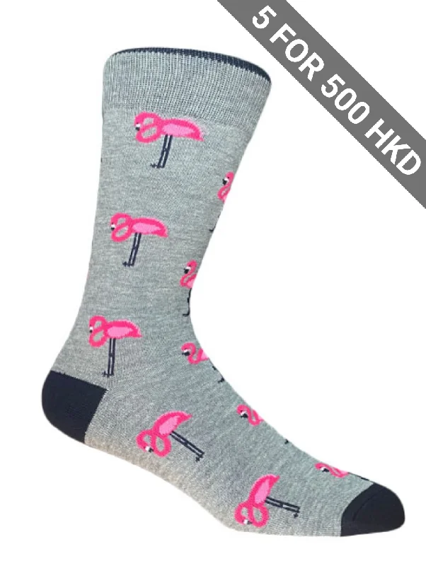 Weekend Discounts to Delight Socks | Flamingo | Grey | Cotton