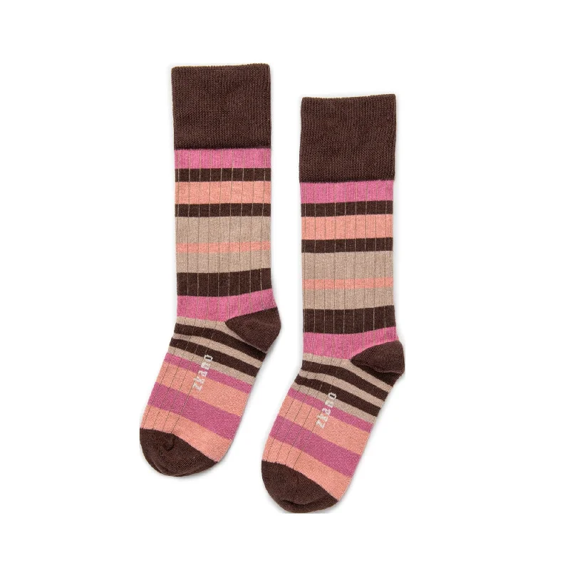 New Arrival Sweater Stripe - Organic Cotton Ribbed Crew Socks - Cocoa