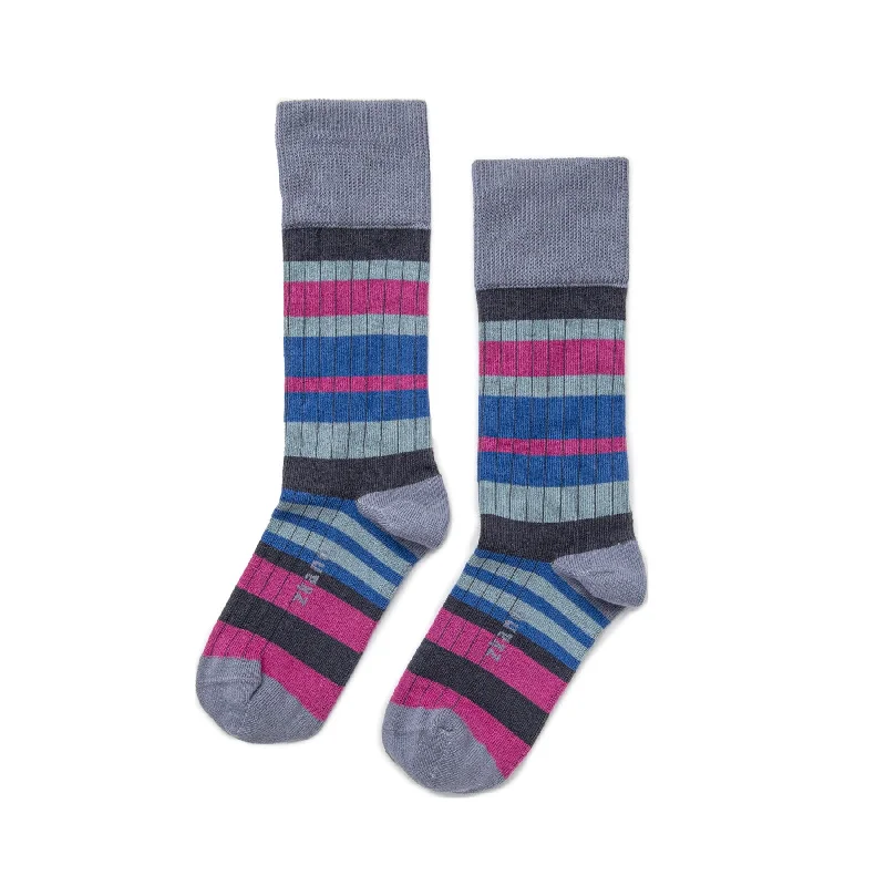 Price Slash Sweater Stripe - Organic Cotton Ribbed Crew Socks - Slate