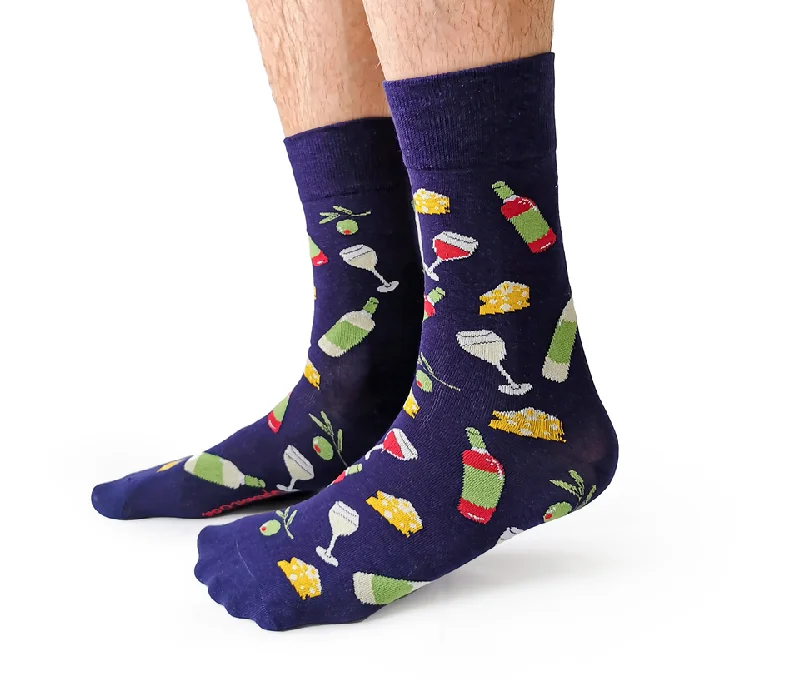 Weekend Bargains to Enjoy "Wine and Cheese" Cotton Crew Socks by Uptown Sox - Large