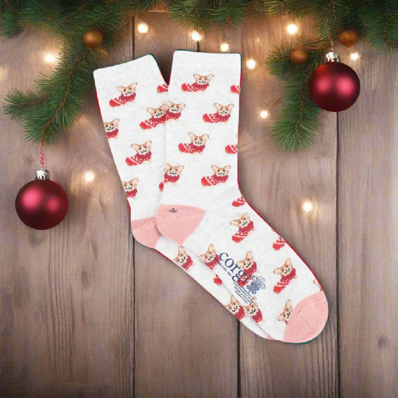 Reduced Price Women's Festive Corgi Dogs Cotton Socks